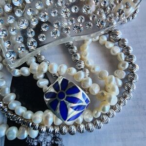 Elegant Sterling Silver Inlay Lapis Flower Ring Size 7